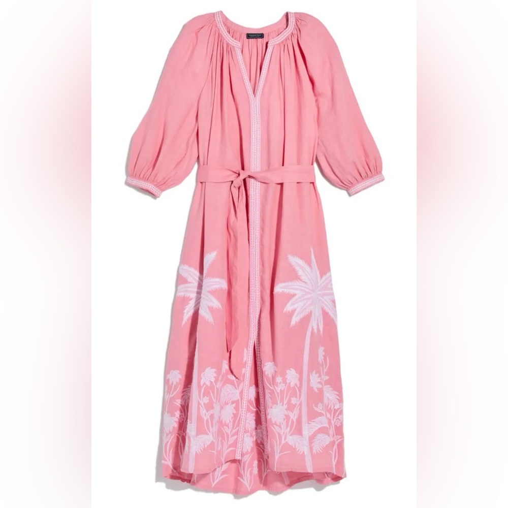 Vineyard Vines Embroidered Linen Midi Dress in the color Palm Beach-Size Small